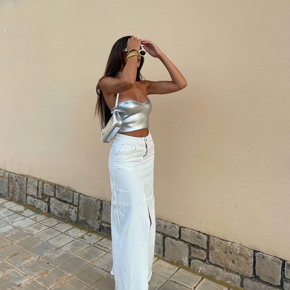 Zara Silver Knit Bustier Top - Picture 5 of 16